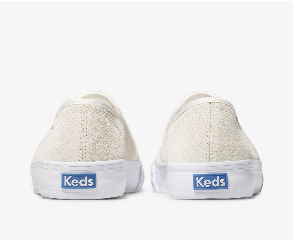 Keds Womens Slip Ons White - Double Decker Suede - 802OGRZFU